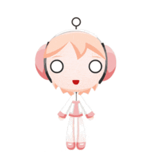 a cartoon character with pink hair and headphones on her head