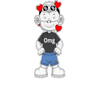 a cartoon character is wearing sunglasses and a shirt that says omg