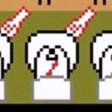 a pixel art drawing of a dog with a bottle on its head