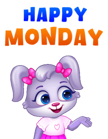 a cartoon bunny with hearts and the words happy monday behind her