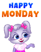 a cartoon bunny with hearts and the words happy monday behind her