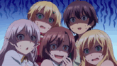 a group of anime characters with their mouths open and their eyes closed