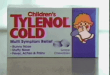a box of children 's tylenol cold with a cartoon boy on it