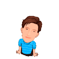 a cartoon of a man in a blue shirt is sitting down