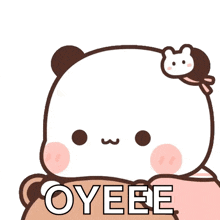 a cartoon bear with the word oyeeee on its head