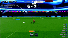 a soccer game is being played with a score of 6 to 7