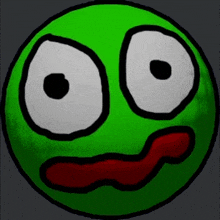 a green smiley face with white eyes and a red tongue