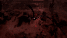 a cartoon character with red eyes is surrounded by blood