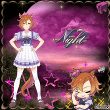 a picture of a girl with the word night in the corner
