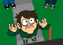 a cartoon of a boy with big eyes making a face