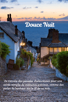 a picture of a cobblestone street with the words douce nuit on top