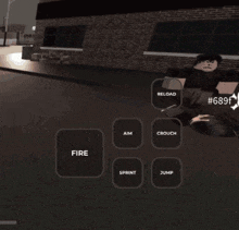 a screenshot of a video game shows a person standing in front of a brick building