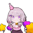 a girl wearing a party hat has the word play on her hair