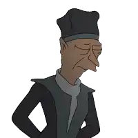 a cartoon drawing of a man wearing a hat and scarf