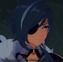 a close up of a person 's face with kaeva written on the bottom