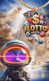 a poster for $ lotto memecoin shows a baby in an astronaut costume