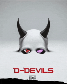 an album cover for d-devils shows a devil 's head with horns and a trident on it