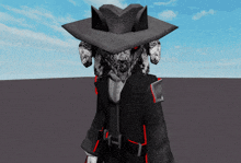 a 3d rendering of a person wearing a hat and a black coat
