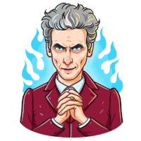 a cartoon drawing of a man in a red suit with his hands folded