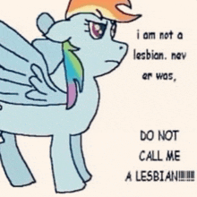 a drawing of a pony that says " i am not a lesbian "