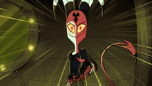 a close up of a cartoon character 's face with half red and half white
