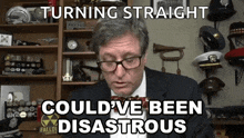 a man in a suit and tie says " turning straight could ve been disastrous "