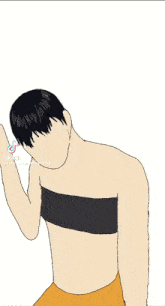 a drawing of a man wearing a black crop top .