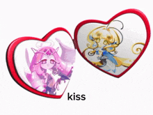 a heart shaped mirror with a picture of a girl and the word kiss underneath it