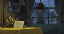 a table with a sign that says magicians do not exist on it