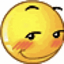 a pixel art of a yellow smiley face with a blush on its cheeks .