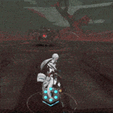 a video game character is standing in front of a giant spider