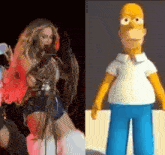 a picture of a woman singing next to a picture of homer simpson from the simpsons