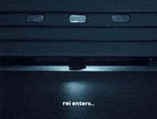 a woman holding a flashlight with the words rei enters written below her