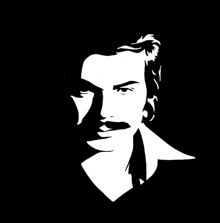 a black and white portrait of a man with a mustache