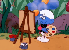 Painter Smurf The Smurfs GIF - Painter Smurf The Smurfs Paintbrush GIFs