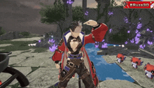 a man in a red coat is dancing in a video game with a #ruze3d sign