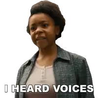a woman says i heard voices in a sticker
