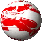 a soccer ball with a red and white design on it that says ' atlanta '