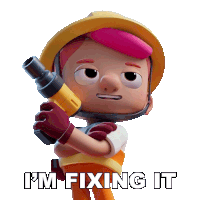 a cartoon character holding a drill with the words i 'm fixing it written below him