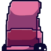 a pixel art drawing of a pink and purple object with wheels