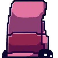 a pixel art drawing of a pink and purple object with wheels