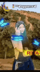 a picture of a woman with butterflies around her and the words ayyourra on the bottom