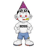 a cartoon character wearing a shirt that says boss on it