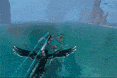 a bird flying over a body of water