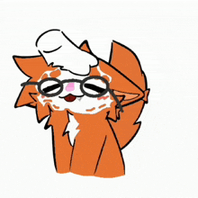 a cartoon drawing of a cat wearing glasses and a hat