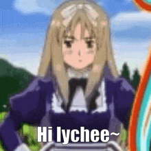 a blurred image of a girl with the words hi lychee
