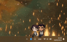 a computer screen shows two cartoon characters sitting next to each other with the date 18/03/2025