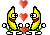 a pixel art illustration of two bananas holding a heart .