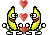 a pixel art illustration of two bananas holding a heart .
