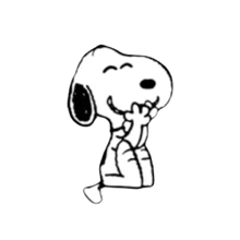 a black and white drawing of snoopy sitting down with his hands on his face .